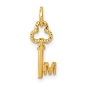 14k Yellow Gold, Hannah Collection, Mini Initial M Shamrock Key Charm